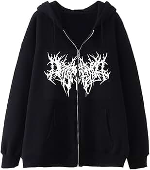 Aobiono Women Men Y2K Zip Up Hoodie Oversized Gothic Emo